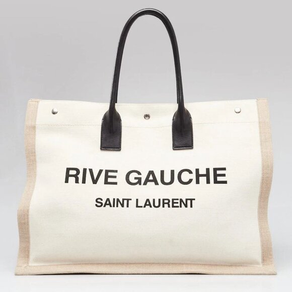 Yves Saint Laurent Natural Linen And Leather Rive Gauche Tote Bag - Picture 1 of 10